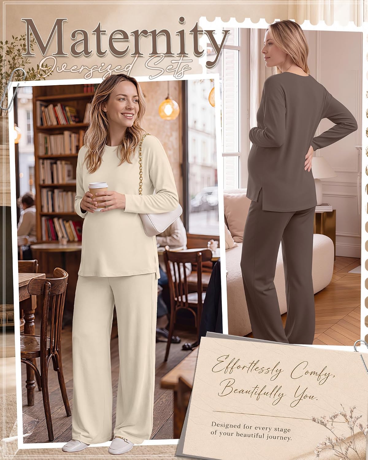 Huukeay 2 Pack Maternity Long Sleeve Pajamas Sets