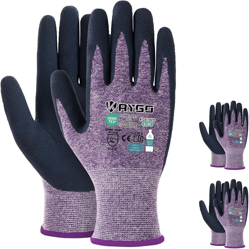 KAYGO Women's Work Gloves, Sandy Latex Grip, Breathable | Ergonomic Fit, 15G Recycled Knit, Lightweight & Flexible, for Garden/Warehouse/Outdoor, KGE19L