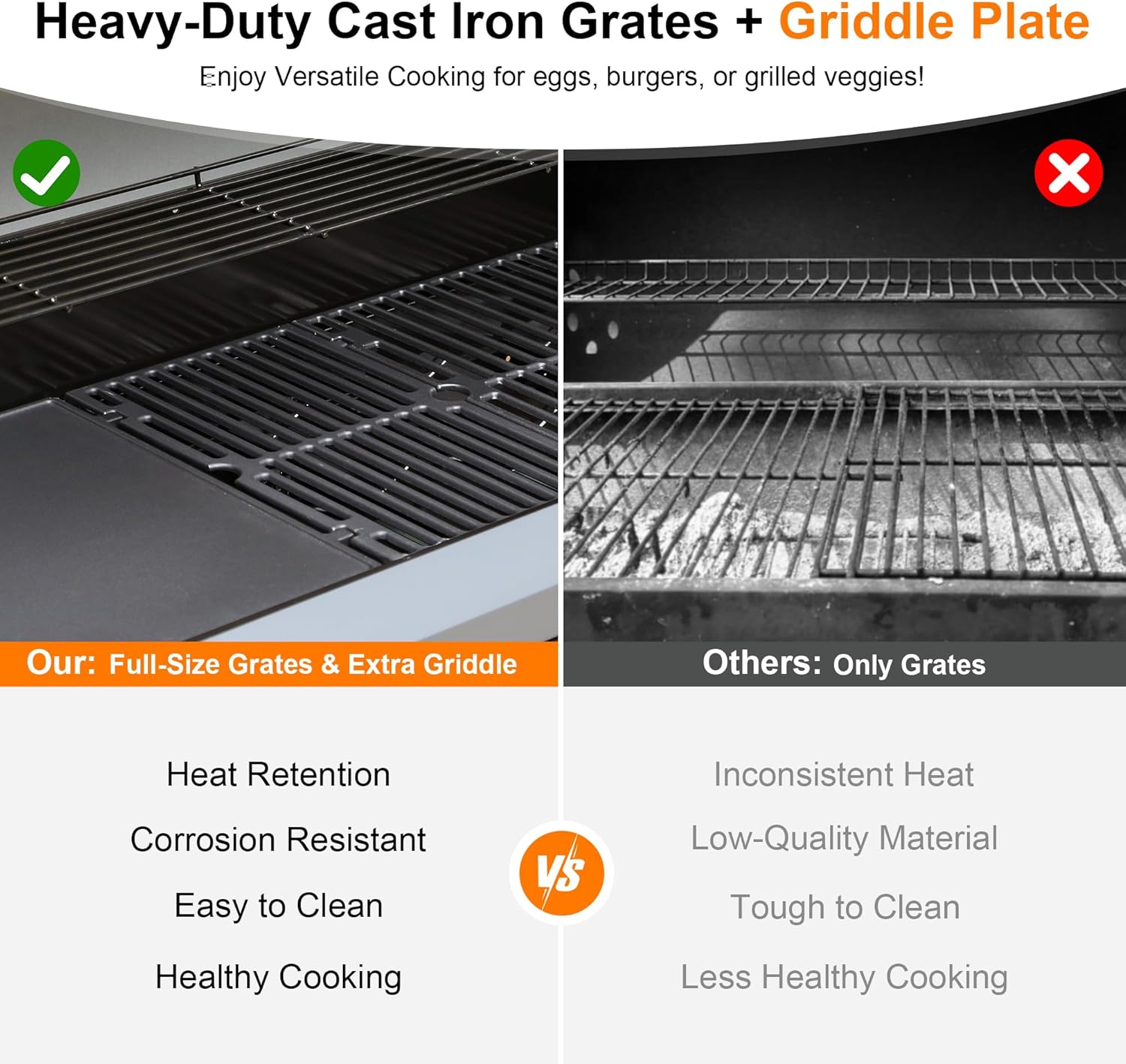 Brand-Man 6-Burner Gas Outdoor Kitchen Grill Island with Side Burner - 72,000 BTU Stainless Steel BBQ Grill Station with Storage Cabinets, Fold-out Prep Table, LPG/NG Convertible, Gray