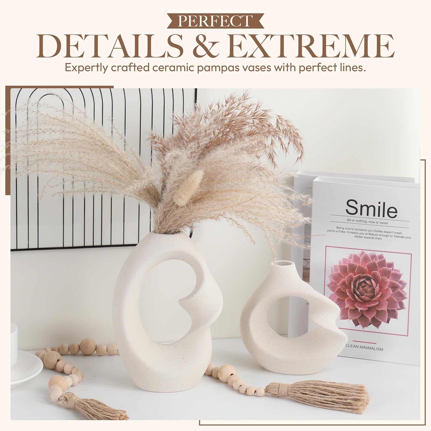 Set of 2 Romantic Hollow Ceramic Vases for Home Decor – Modern Minimalist Romantic Flower Vase for Pampas Grass Perfect for Entryway, Coffee Table, Living Room, Dining Table, Shelf Decor - Image 7