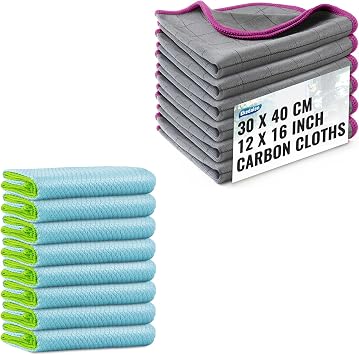 Ekedalen Carbon Cloth Lint Free Microfiber Cleaning Cloth Pack of 6 and Streak Free Miracle Cleaning Cloth Pack of 8