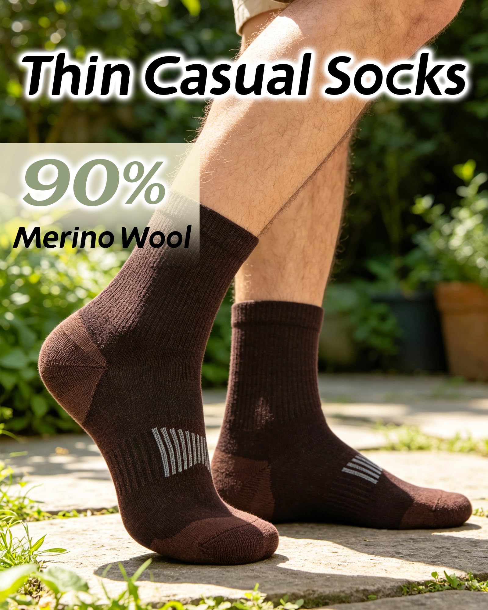 Calzini in 90% lana merino per uomo e donna, calzini morbidi e sottili alla caviglia per atletica, corsa, escursionismo, ciclismo, 3 paia, 3 Marrone, Medium