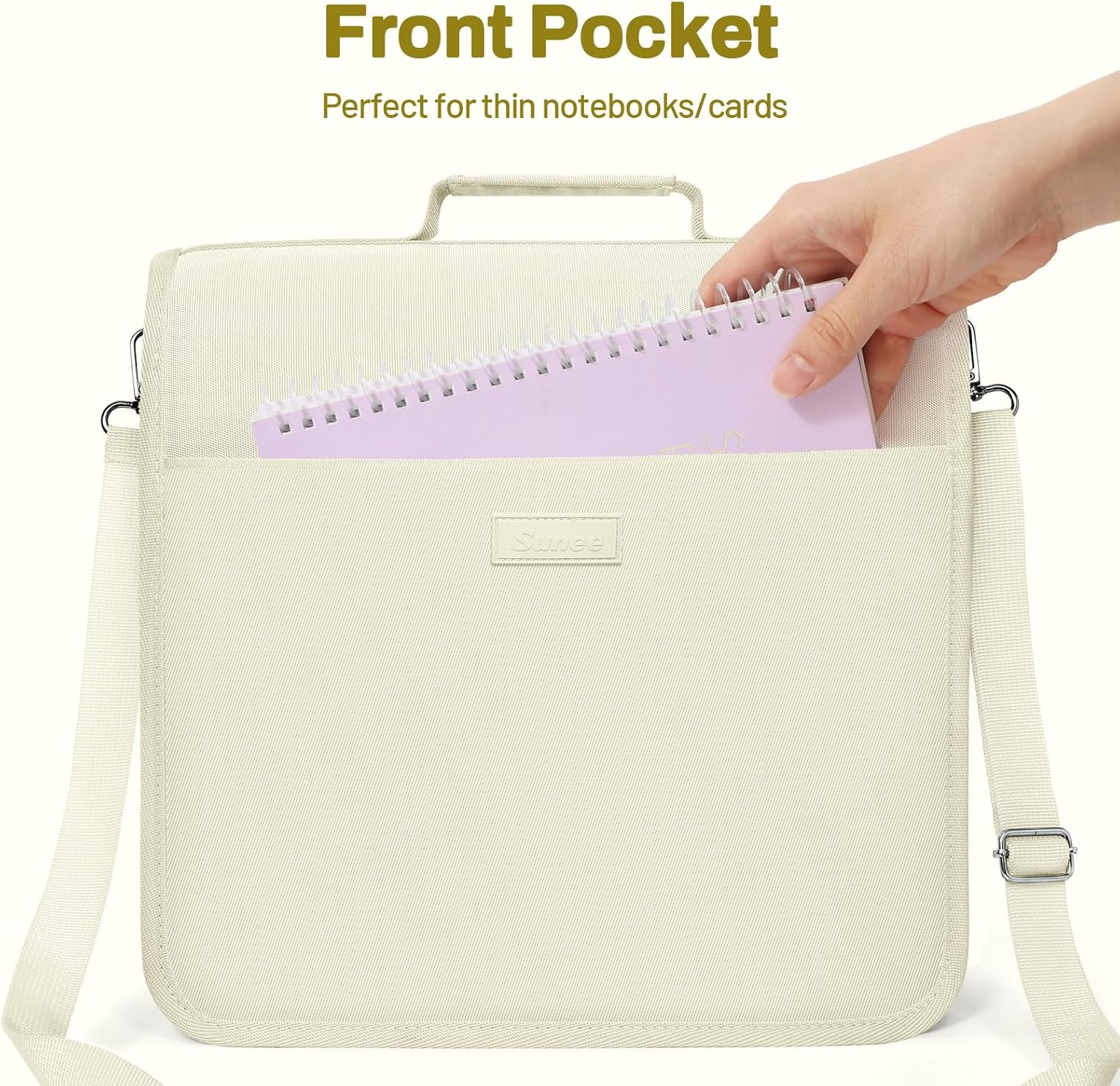 SUNEE Zipper Binder 3 Ring, 3 Inch O-Ring with Handle and Shoulder Strap, 600-Sheet Capacity, 5-Tab Expanding File Folder, Multi-Pockets for Middle School Organizer Binder with Zipper, Soft Beige