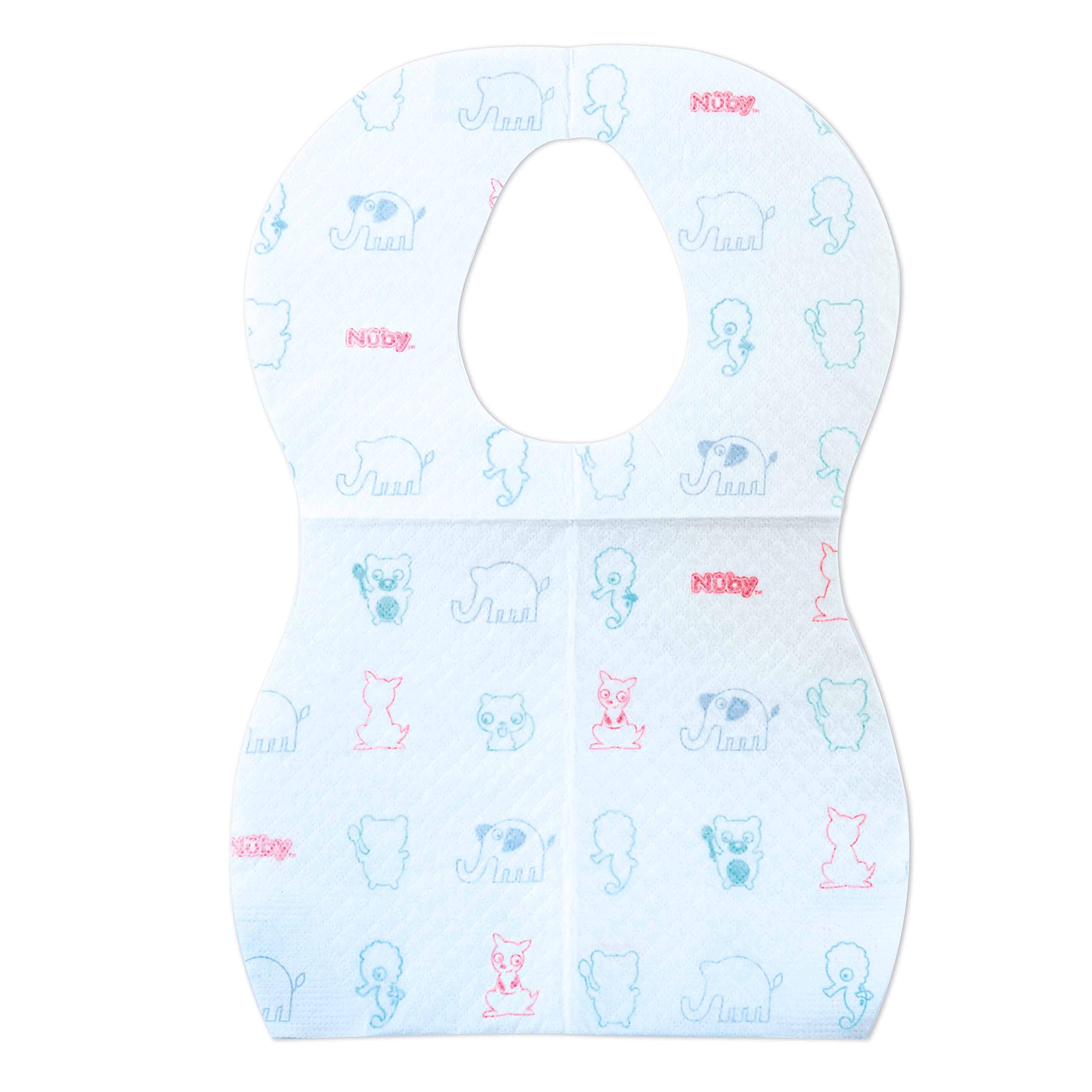 Nuby Baby Feeding Lunch Disposable Travel Bibs With Stay Open Pocket For Infants And Babies-10 Pcs