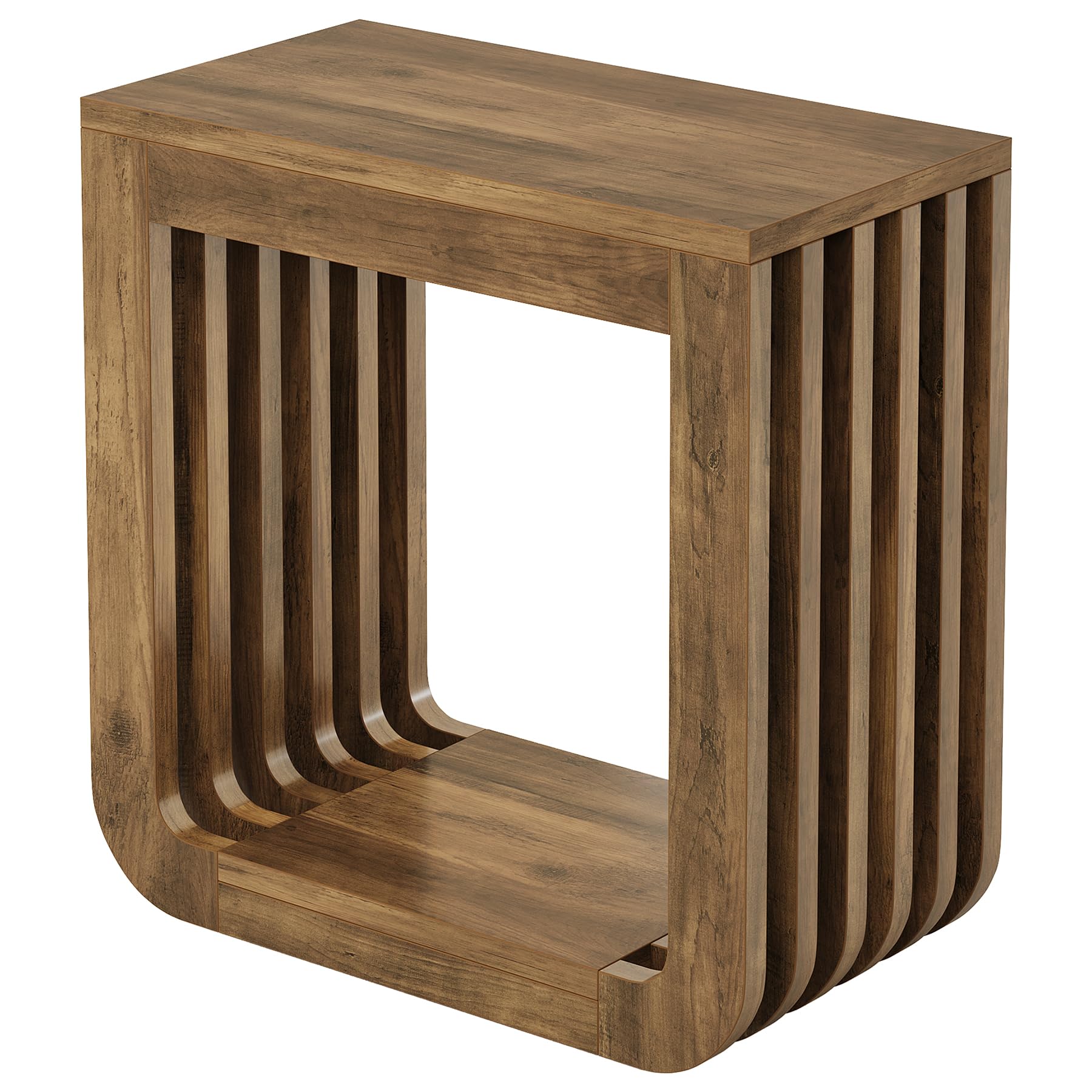 Tribesigns Side Table, Farmhouse Narrow End Table with Slatted Open Frame, Wooden Rustic Accent Sofa Side Table, Small Nightstand for Living Room Bedroom Small Spaces, Brown
