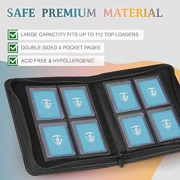Toploader Binder,Holds 112 Toploaders, 4 Pocket Top Loader Binders for 3 x 4 Rigid Card Holders for Trading Cards or Sports Cards Binder (Dark Green)