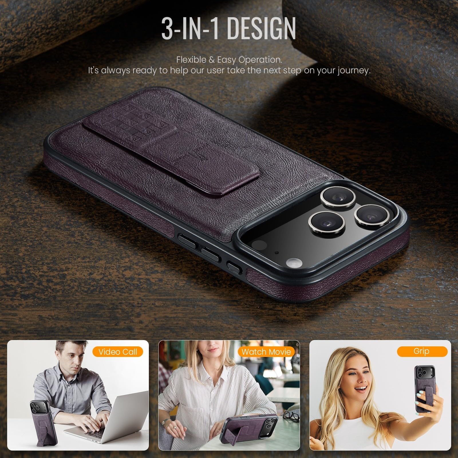 Generic Funda compatible con iPhone 17 (color: marrón) con correa de mano de piel y silicona