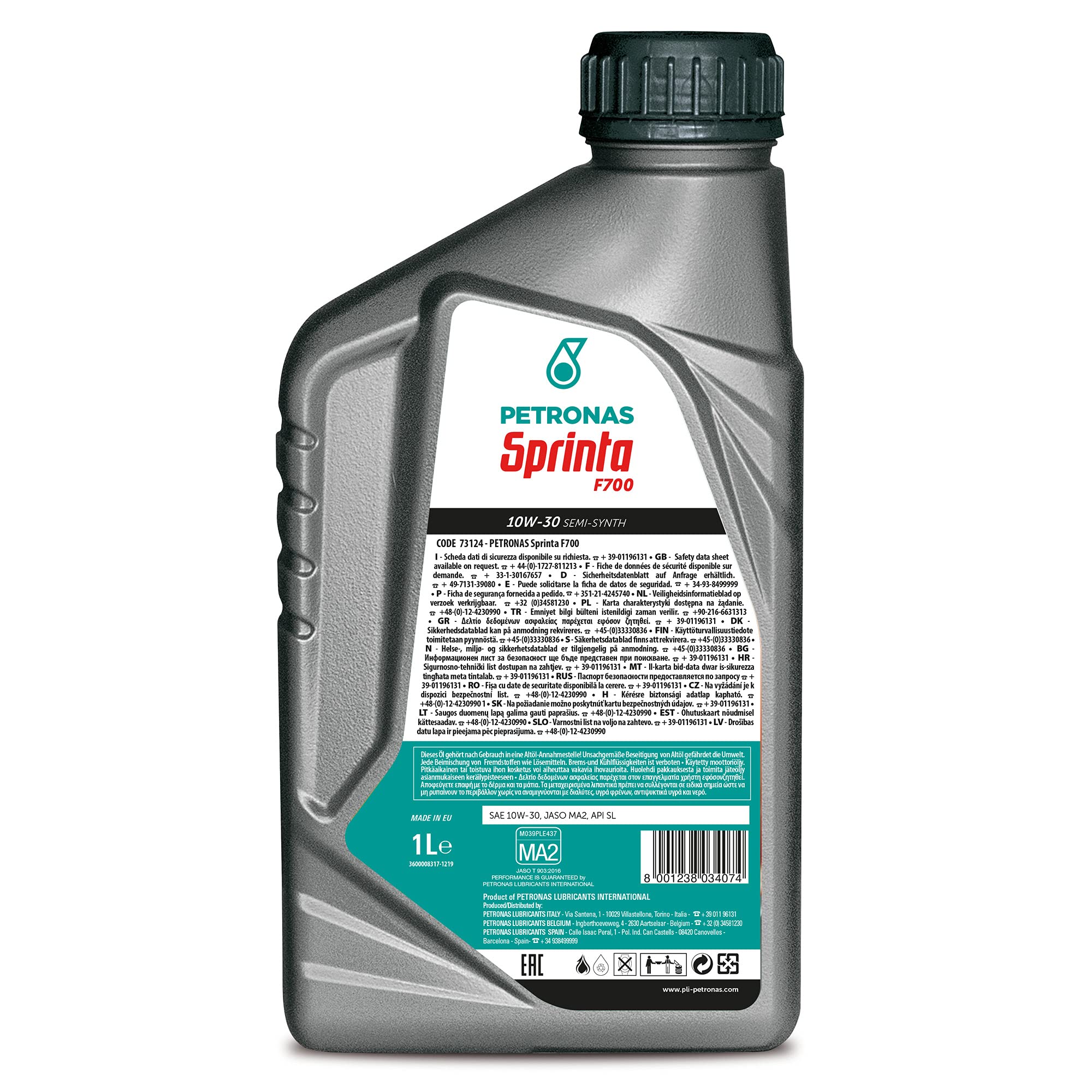Petronas Kit 5X Sprinta F700 10W-30 Olio Motore Semi Sintetico per Moto e Scooter 4 Tempi - 5 Confezioni da 1 Litro