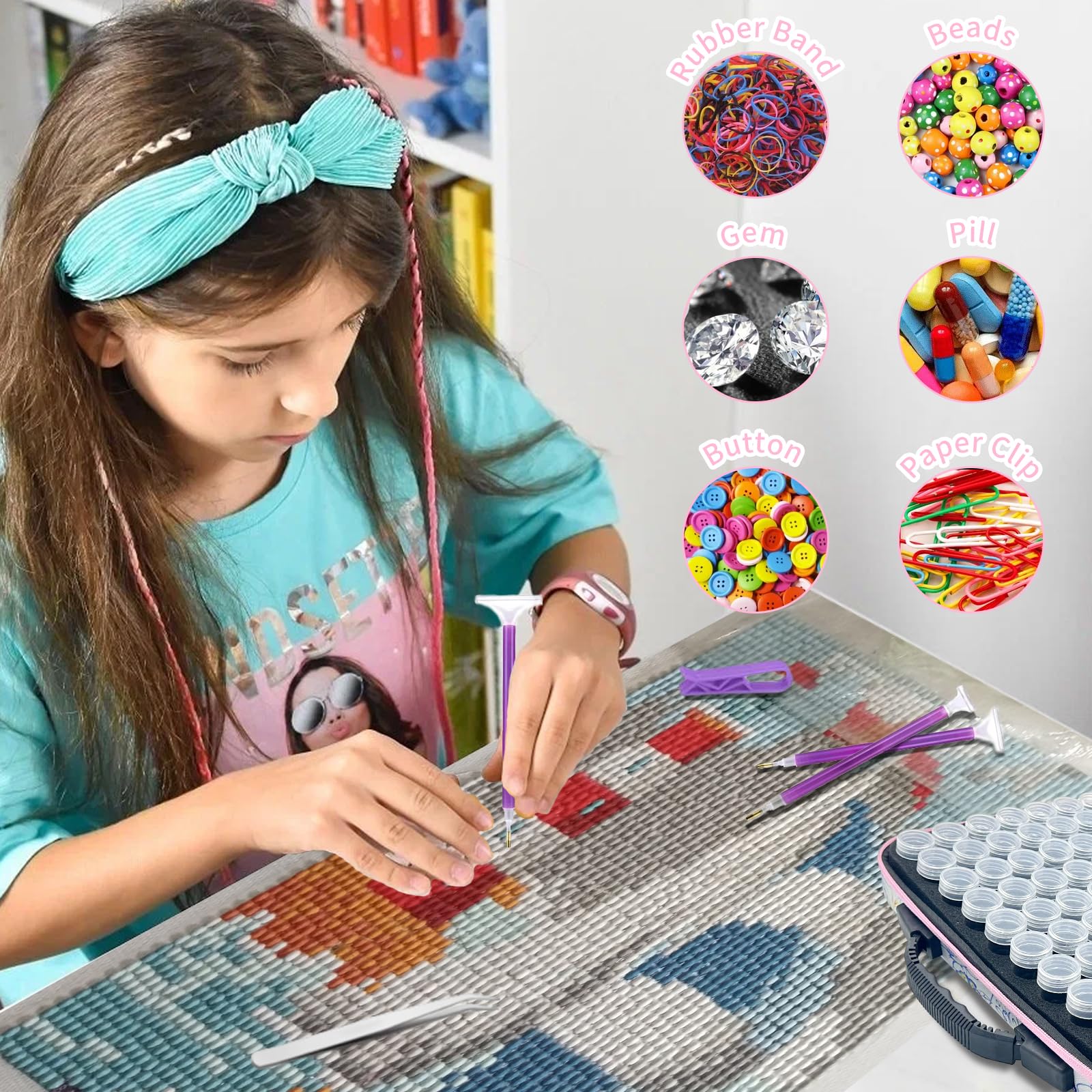 Boite Diamond Painting Rangement, Diamond Painting Accessoires Boite, 70 Emplacements Malette de Rangement Peinture Diamants avec Entonnoir, Broderie Diamant Accessoires,Peinture Diamant