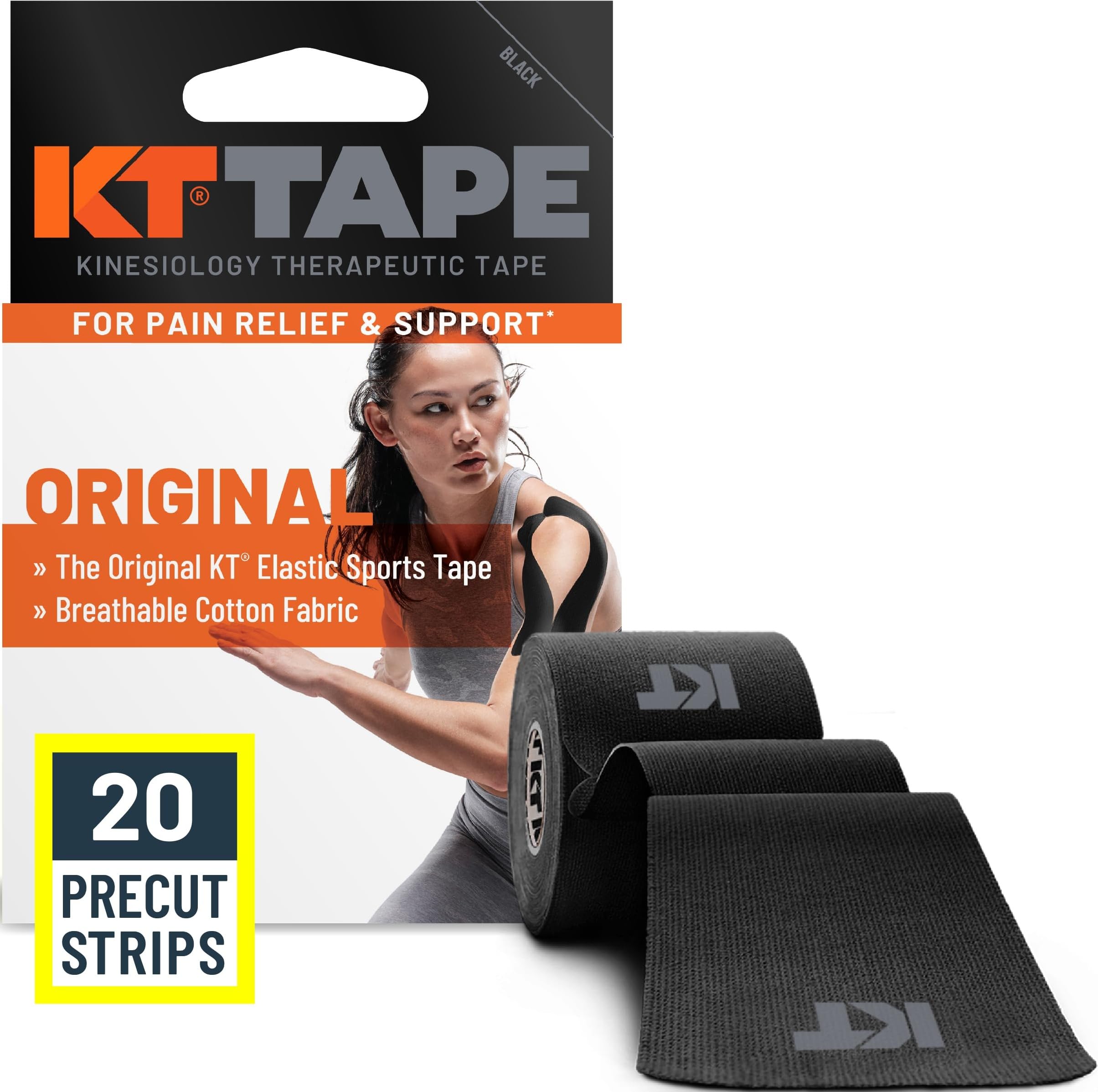 KT TAPE Original, Pre-cut, 20 Strip, Cotton, Black