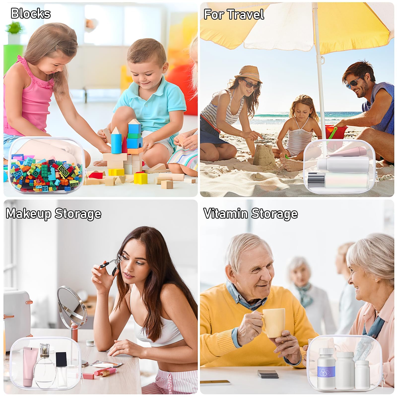 6 custodie rigide trasparenti con cerniera, da viaggio, impermeabili, approvate TSA, borsa trasparente per trucchi e cosmetici, per vacanze, bagno, organizzazione