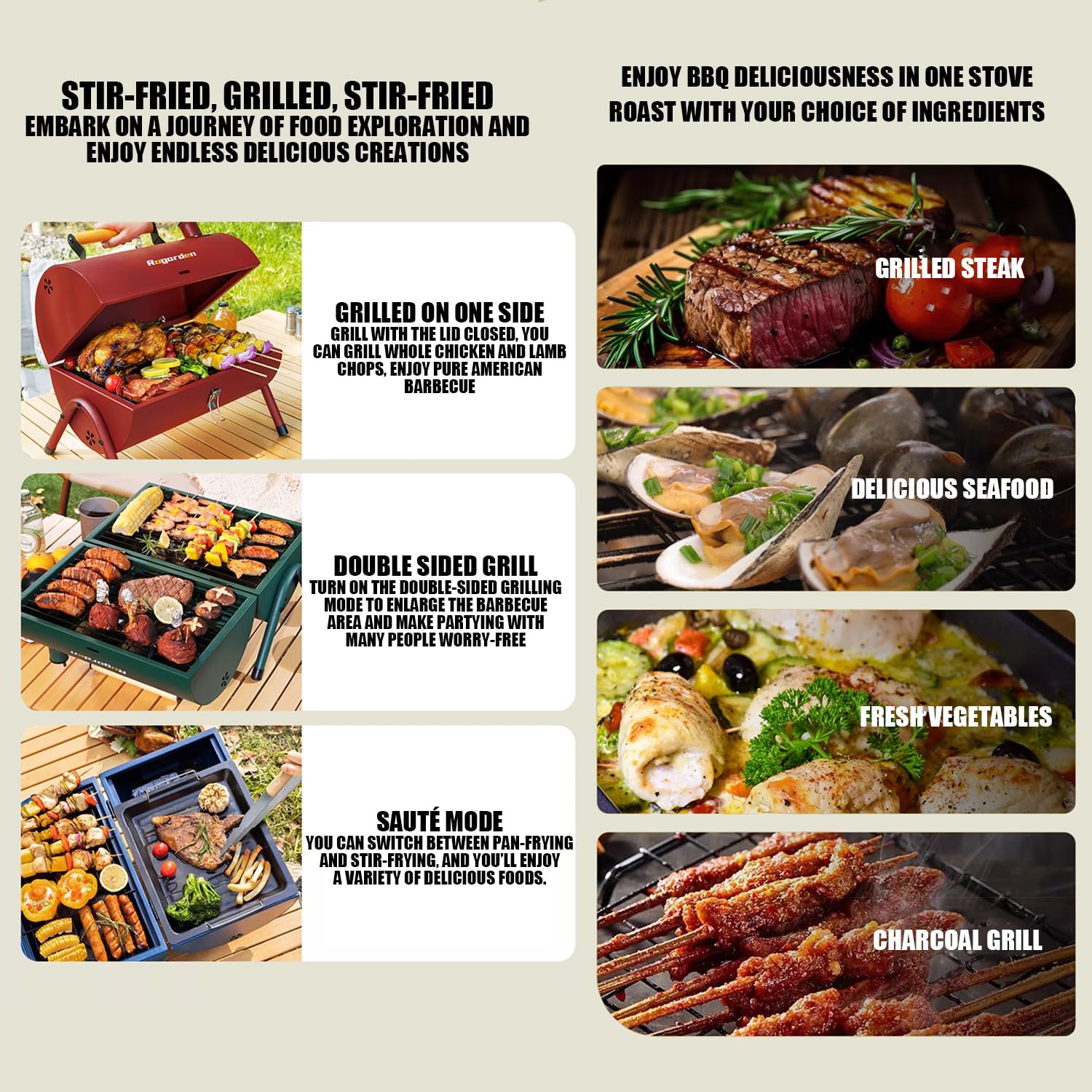 Barbecue portatile 3 in 1 con coperchio per affumicatore, grande griglia a carbone per arrostire e stufare, ideale per scrivania, campeggio, blu