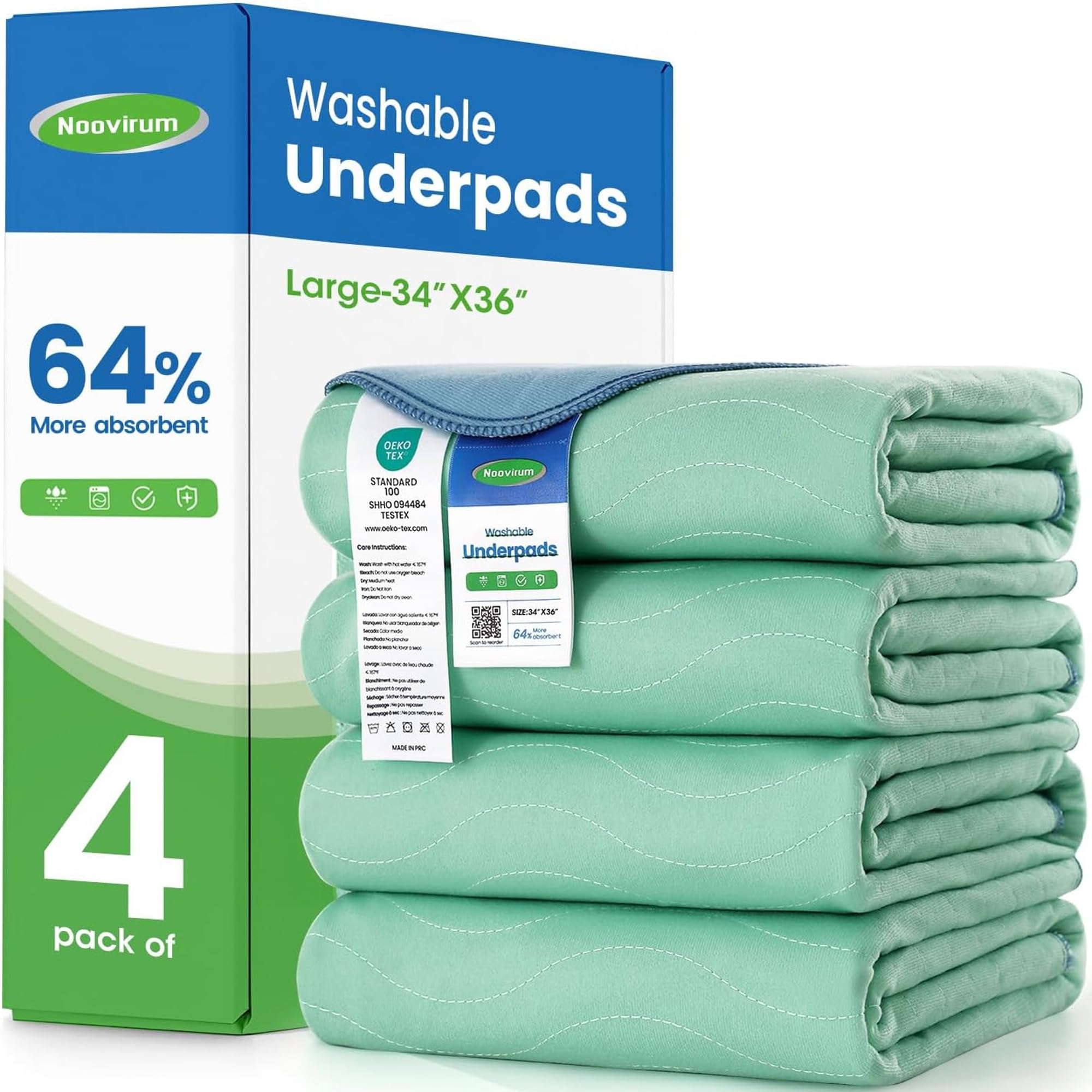 Photo 1 of 4 Pack 34"x36" Washable Reusable Underpads,- Heavy Absorbency Incontinence Bed Pads for Adults, Kids & Pets - Waterproof Reusable Protective Pad for Bed, Sofa, Furniture & Floor