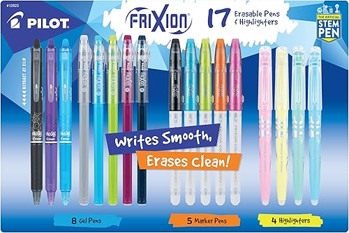 Pilot, FriXion - Bolígrafos de tinta de gel borrables surtidos y rotuladores, paquete de 17, colores surtidos
