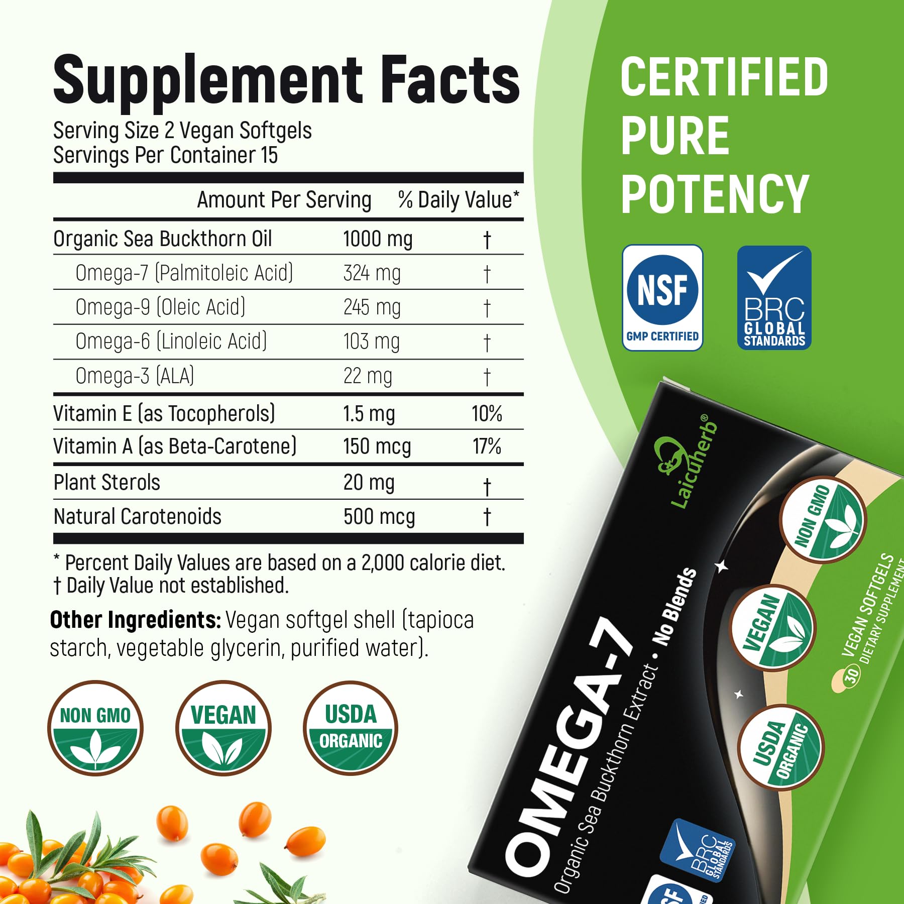 Organic Omega 7 Sea Buckthorn Oil Capsules - Omega 7, 3-6-9 Supplements for Skin, Eye, Hair & Nail Health, Hydration & Wellness Support,USDA-Certified, 30 Softgels, Travel-Friendly — Amazon image 9