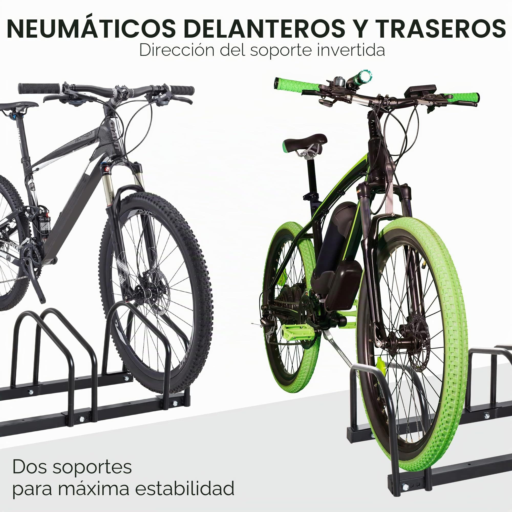 HOMCOM Aparcamiento para Bicicletas Soporte de Acero para Aparcar Bicicletas en el Suelo o Pared Estacionamiento para Interior y Exterior 110x33x27 cm Negro