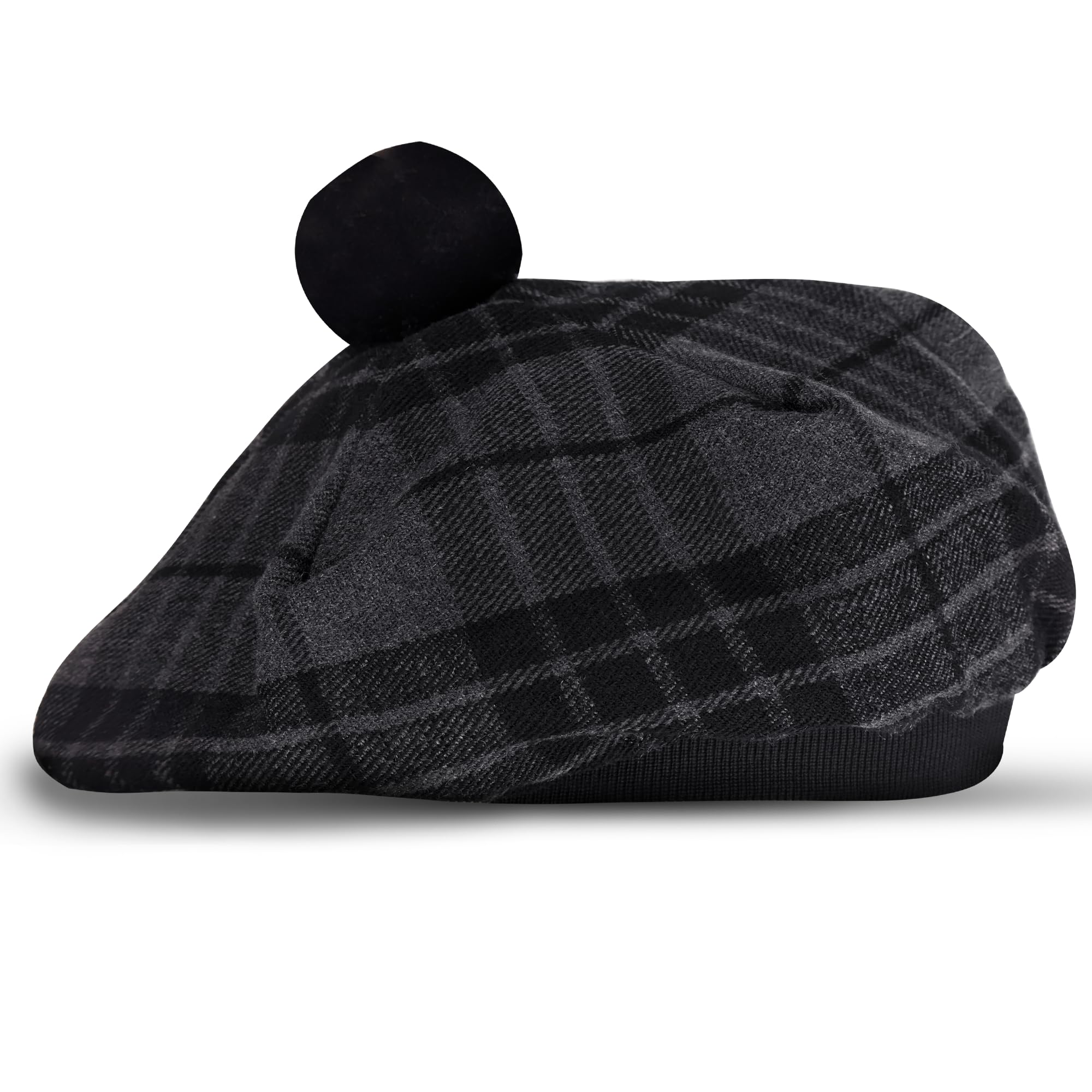 Scottish Traditional Tam o' Shanter Flat Bonnet Kilt Tammy Hat One Size in Many Tartans and Solid Colors Winter Hat - - L