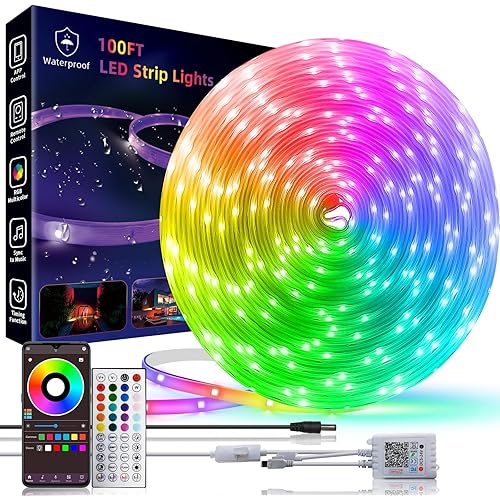 100ft Outdoor Led Strip Lights Waterproof IP68, RGB Led Rope Lights Outdoor Waterproof Music Sync, Outside Led Lights Strip With Remote & App, Exterior Christmas Lights Waterproof For Pool Roof Yard