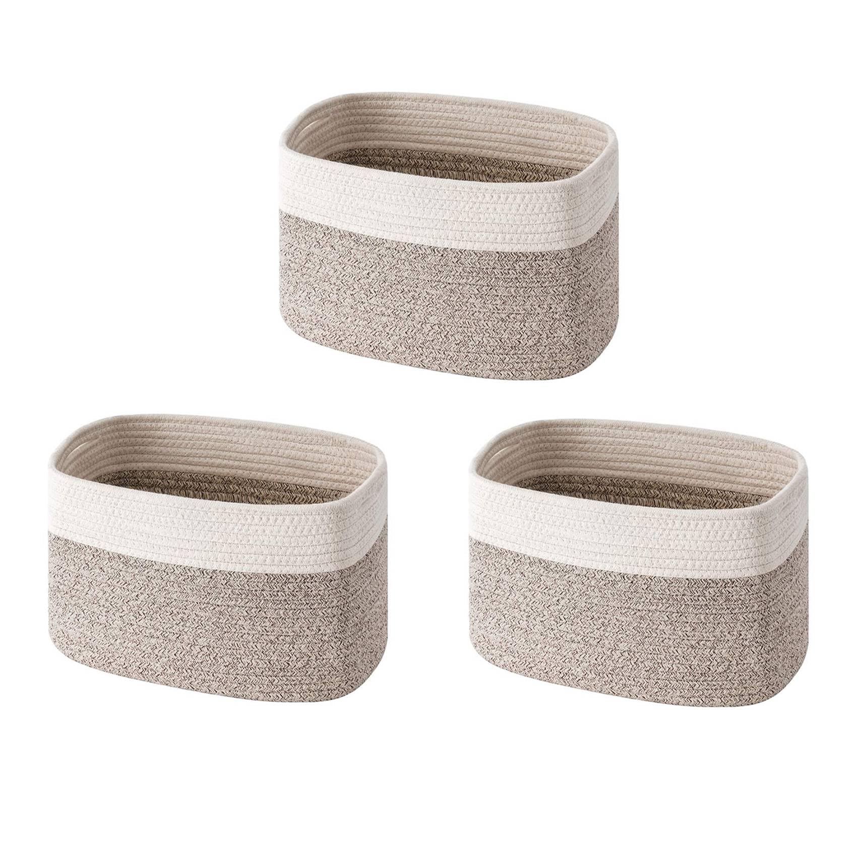 Vjsujehgy 3X Cotton Rope Storage Baskets Bin Storage Square Organizer Foldable Decorative Woven Basket with Handles, C