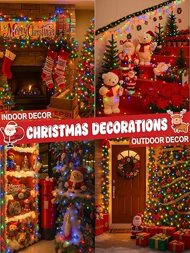 Miniatura 5 de Guirnalda navideña de 250 luces LED C6 conectable, 82 pies, impermeable, luces parpadeantes y de hadas, enchufable, 13 modos y temporizador,