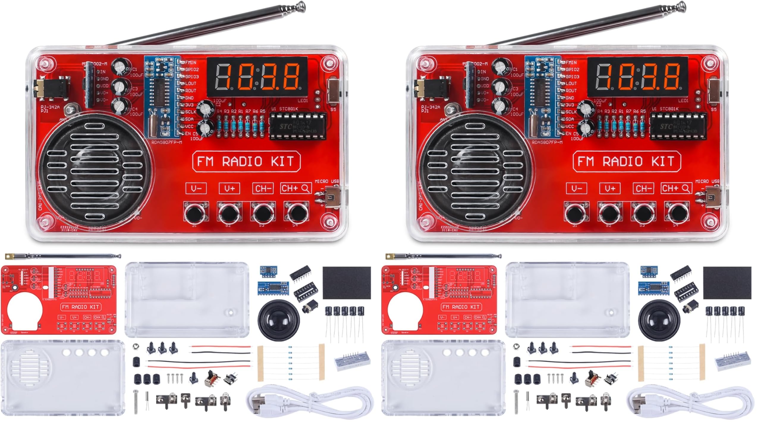 PEMENOL Löten Praxis Kit, DIY FM Radio Löt Bausatz mit USB Digital Display Stromausfallspeicherung Elektronische Kits Löten Lernen Set für Anfänger Erwachsene Geschenk Löten übungsset (Packung mit 2)