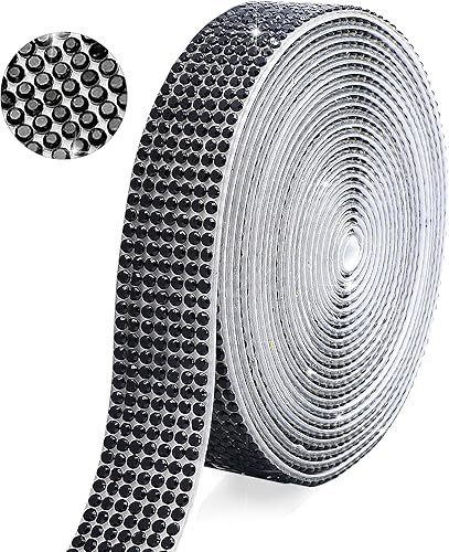 Tiras de Cinta de Diamantes de Imitación de Cristal Autoadhesivas Negras, Tiras de Cinta de Diamantes de Imitación de 7 Filas con Adhesivo