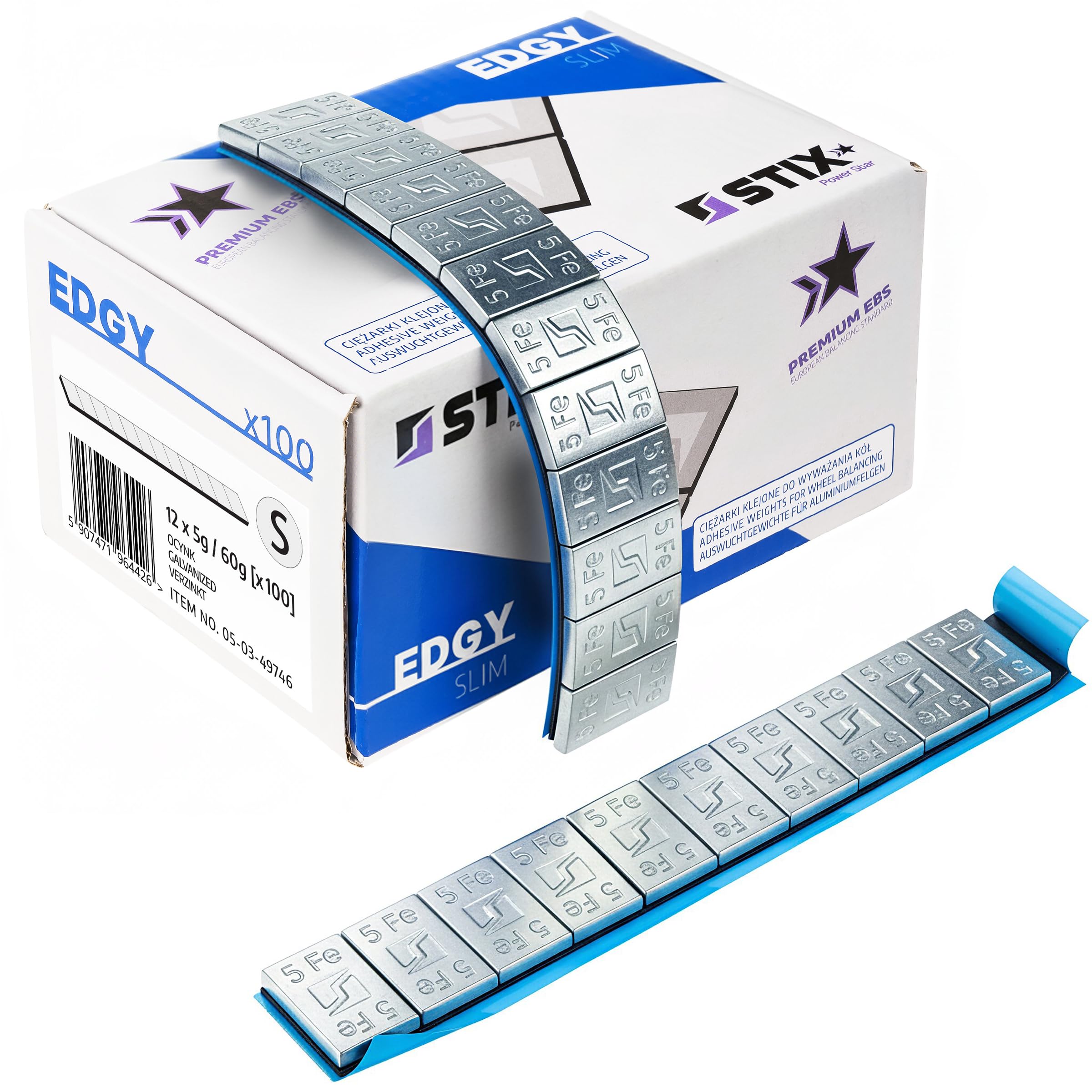 Stix Pesi adesivi Edgy Slim per bilanciamento 1200 pezzi 5 g – 100 strisce da 60 g zincate 3,5 mm Slim Design con forte pellicola adesiva per cerchioni in alluminio e cerchioni per auto