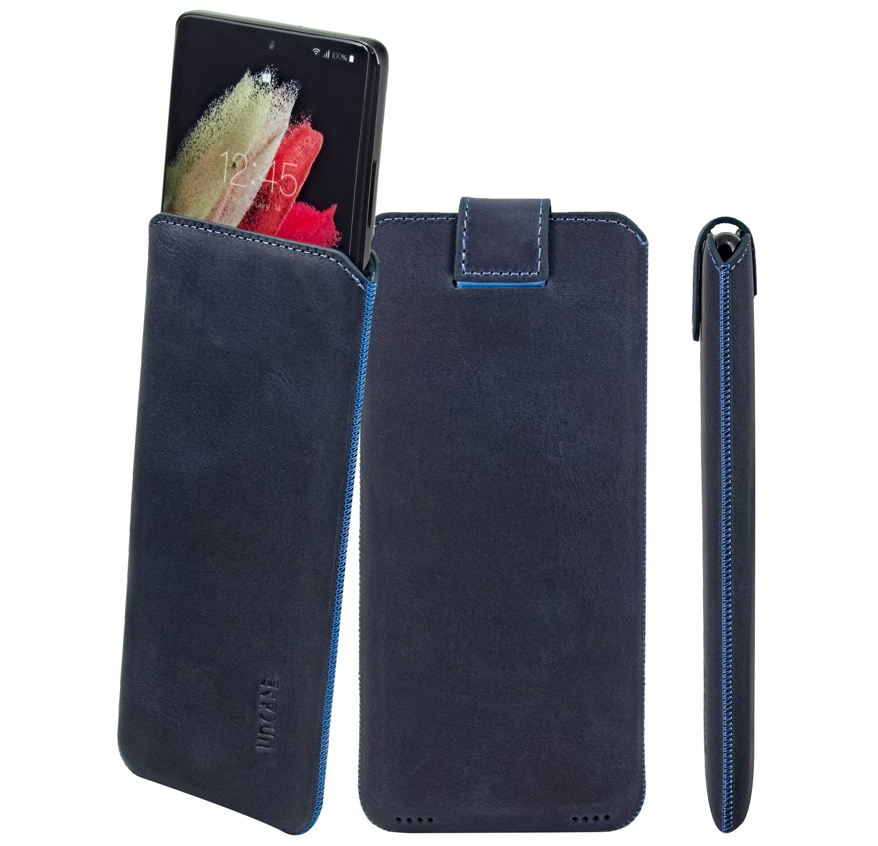 Slim Edition Genuine Leather Case Compatible with Xiaomi Redmi Note 14 Pro (5G) Case (with Pull-Up Strap and Magnetic Closure) in Pebble Blue