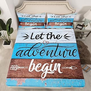 Erosebridal Rustic Farmhouse Fitted Sheet Full,Vintage Barn Door Bedding Set Blue Brown Wooden Planks Bed Sheets for Kids Boys Teens Adult Rv Camper Decor,Sketch Drawing Country Sheets,2 Pillow Cases
