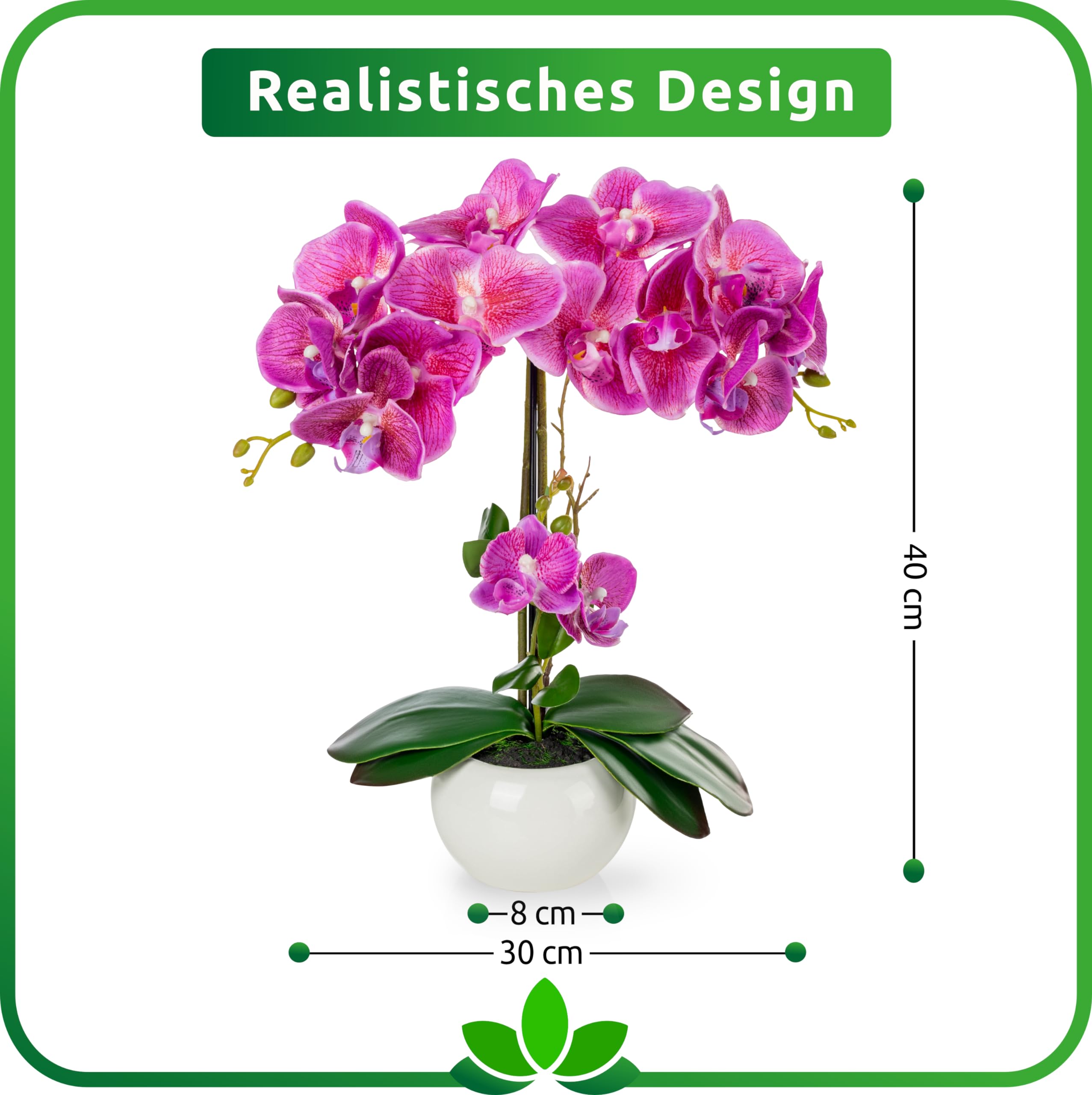 PASCH® Zestaw 2sztucznych orchidei w ceramicznych doniczkach o wysokim połysku (40 cm) | sztuczne kwiaty w doniczce