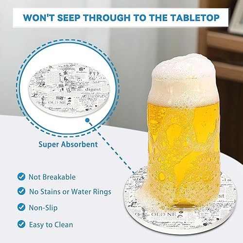 Miniatura 4 de Juego de 4 posavasos para bebidas, diseño vintage de página de libro antiguo, posavasos redondos de 4 pulgadas, posavasos de cerámica absorbente con