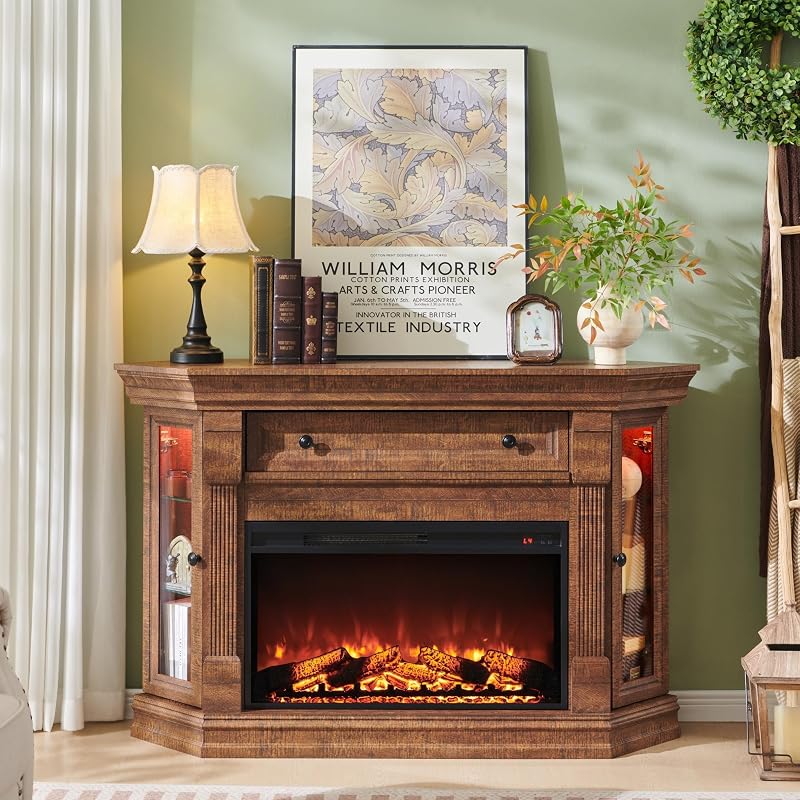 OKD 56" Farmhouse Corner Fireplace TV Stand for 65" TV, Reclaimed Barnwood image 6