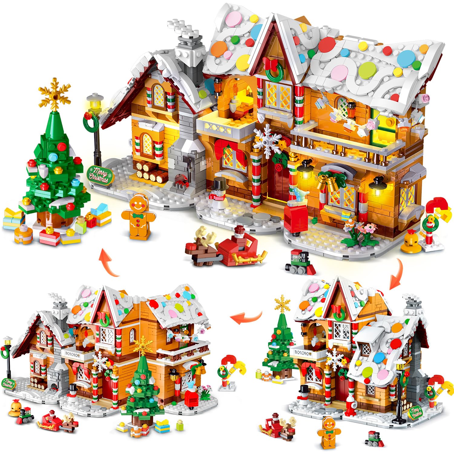 3 Style Christmas Gingerbread House Building Set with Light for Kids Age 8+