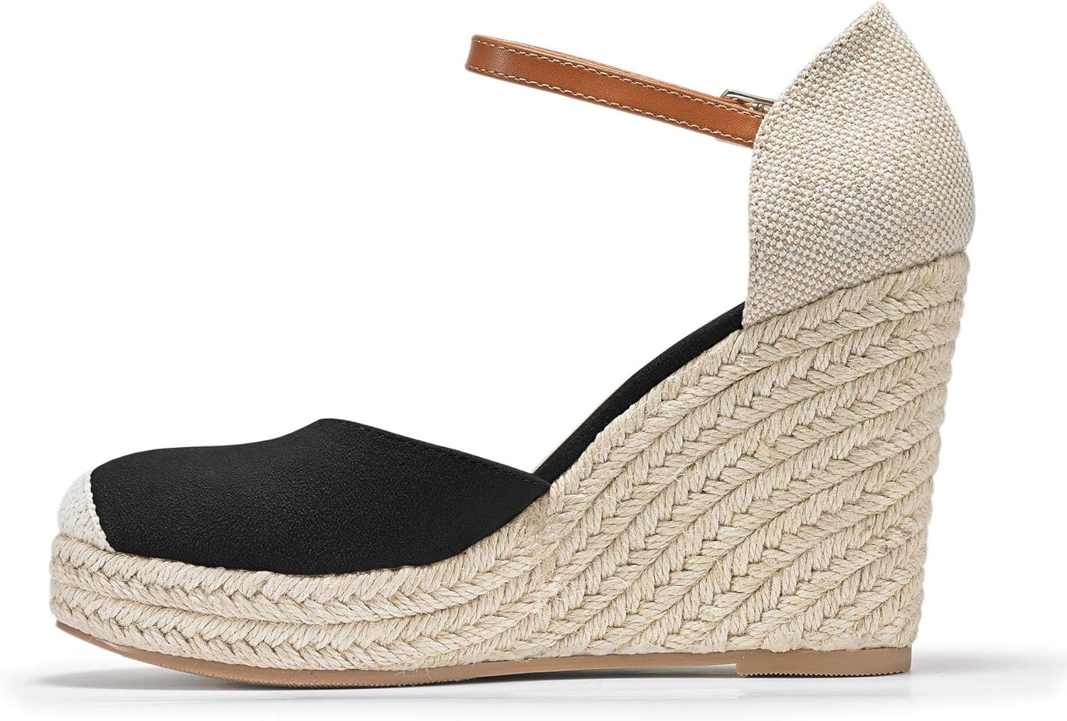 FISACE Womens Summer Espadrille Heel Platform Wedge Sandals Ankle Buckle Strap Closed Toe Shoes - Image 4