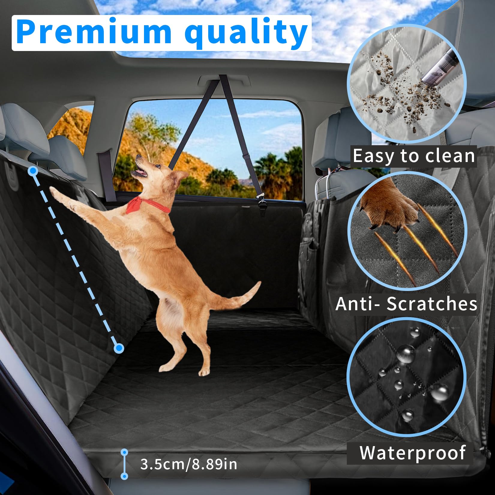 PETTOM Housses De Siège D'Auto Pour Chien, Protection Voiture Vhien Siège Arrière Pour Chien, Animal De Compagnie, Enfant,Housse Banquette Imperméable Pour Voitures