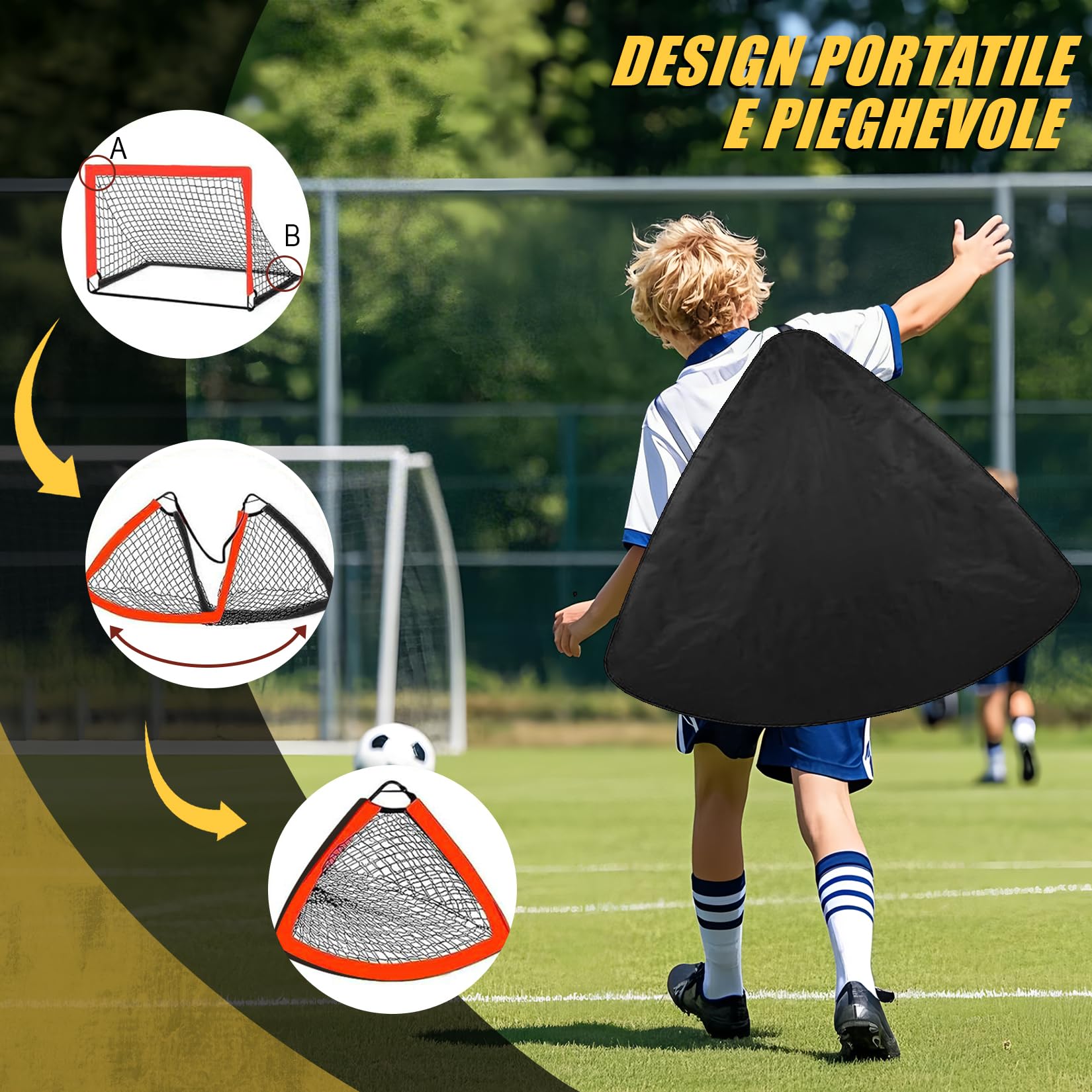 Porte da Calcio per Giardino, Porta da Calcio per 120x90cm, Porticine Da Calcio con Aste In Fibra di Vetro e Reti di Alta Qualità, Bullseye e Borsa per Giardino e Gioco per Interni