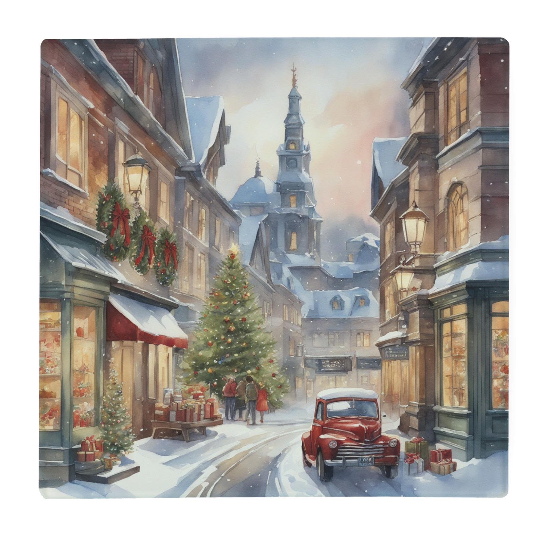Christmas Street Glass Worktop Protector - Festive Winter Xmas Shopping Gifts- Smooth Kitchen Chopping/Cutting Board with Non-Slip Feet 30cm x 30cm (12" x 12")