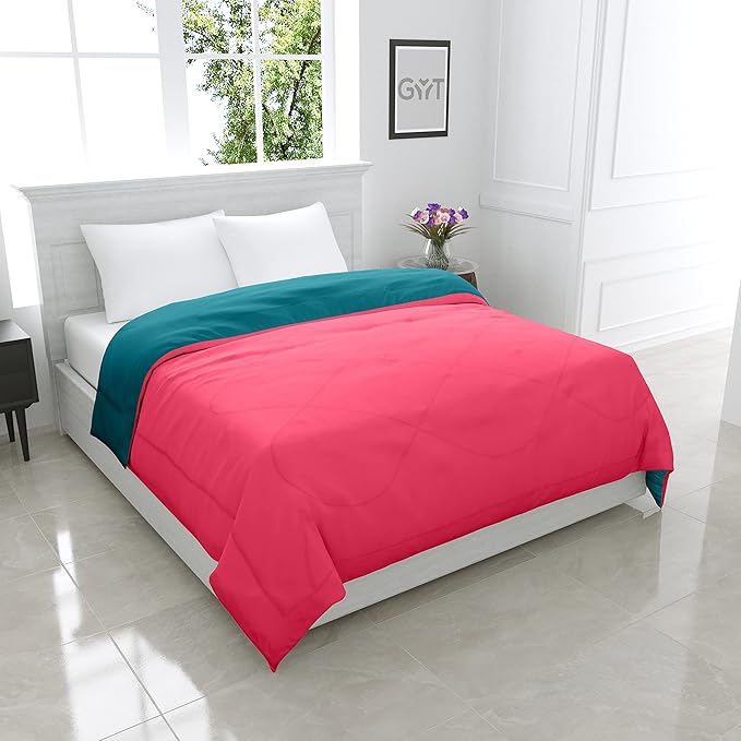GYT 200 GSM Micro Cotton Reversible Double Bed King Size Comforter for Summers (Pink and Cyan, 90x100 inch)