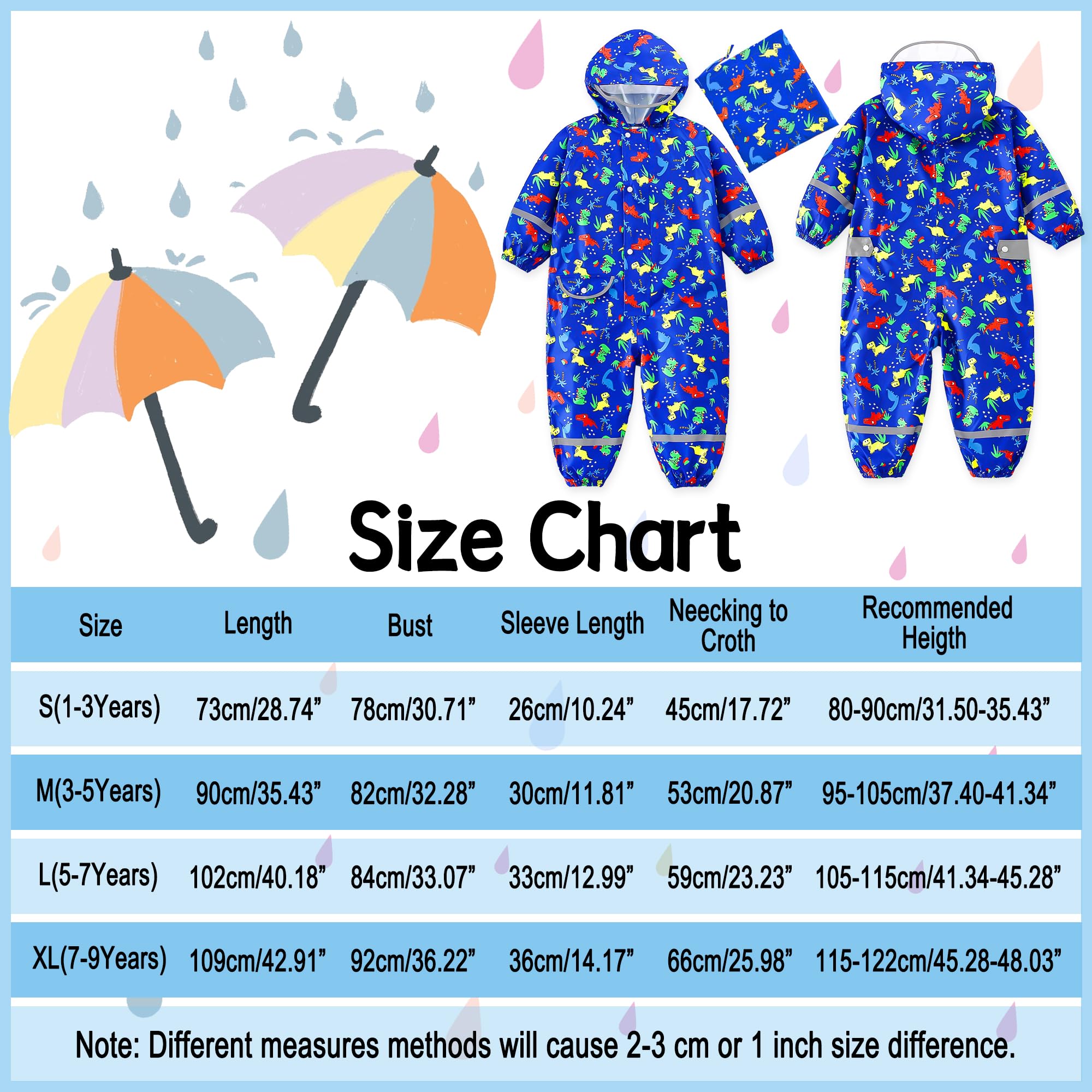 Imperméable pour Enfant Filles Garçon, Combinaison de Pluie Léger Unisexe Capuchon Dinosaure/Licorne Animé Mignon Vêtements Vestes de Pluie, Pour Randonnée, Va à L'école, Equitation, 1-9 Ans