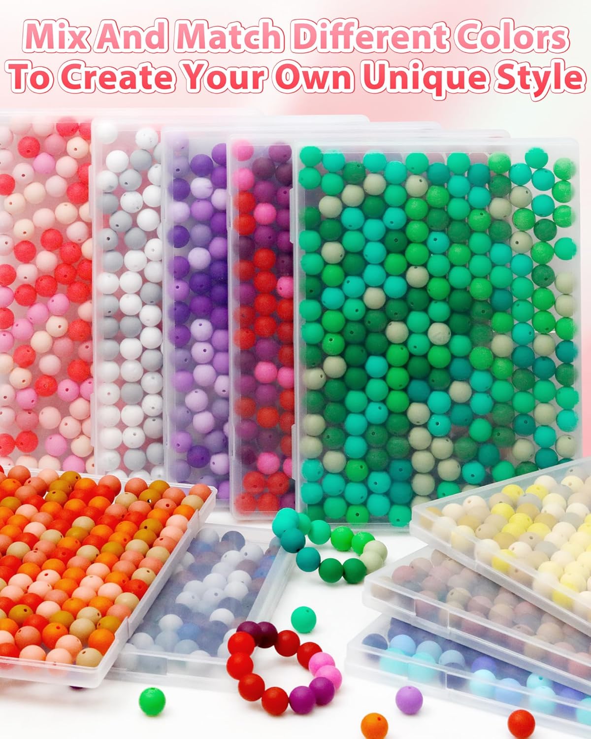 160PCS FIVEIZERO 15mm Silicone Beads for Keychain Making Valentine's Day Mixed Color Round Rubber Beads Bulk, DIY Craft Supplies for Bracelets Necklaces Pens(Pink) - Image 6