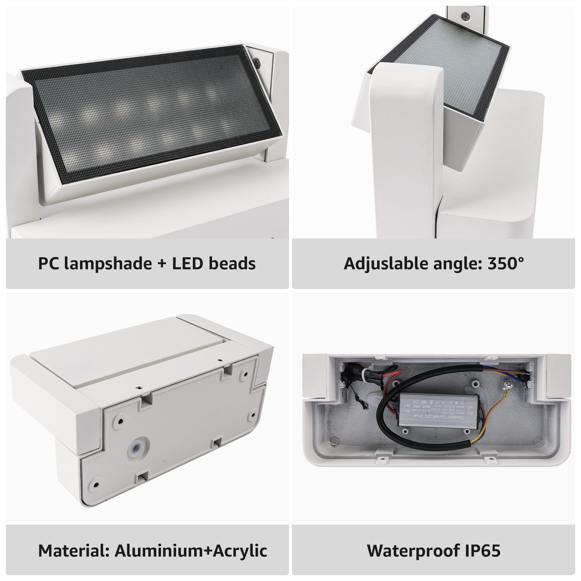 Aipsun Applique LED Extérieur 24W - Panneau Ajustable 350° en Aluminium, IP65 Blanc, 1500 Lumens, 3000K, pour Garage, Terrasse, Jardin