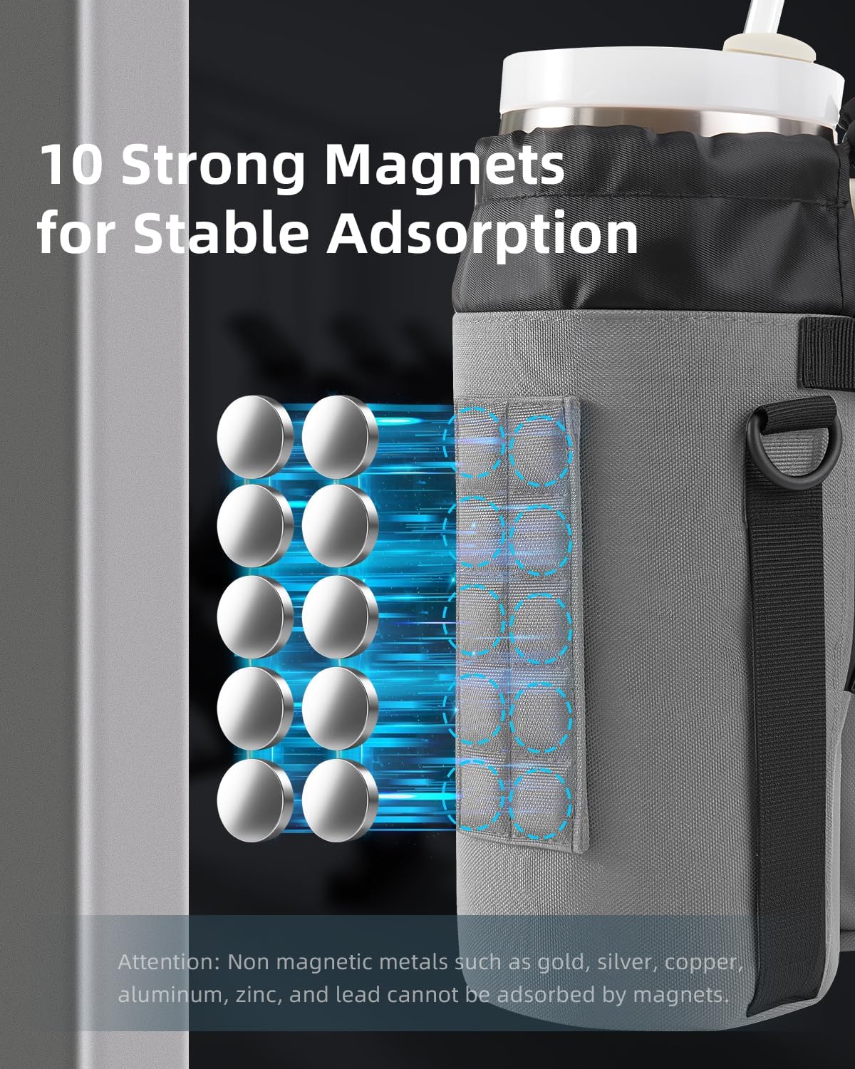 Nefeeko Magnetic Gym Bag, Water Bottle Holder with Phone Pouch, Adjustable Sling Strap, Detachable 2-in-1 Design, Gym Accessories for Men and Women, Water Bottle Bag for Fitness, Sports, Travel - Image 2