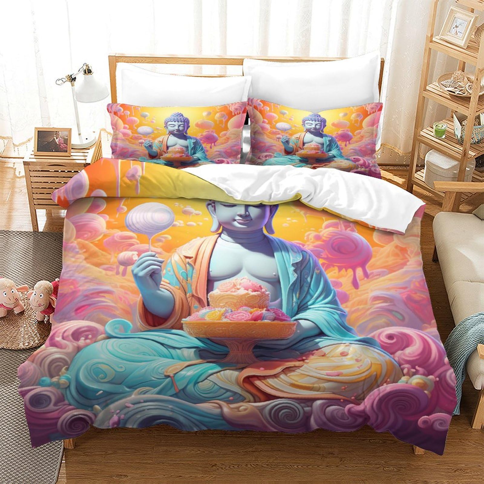 Housse de couette Bouddha 140x200 parure de lit zen microfibre 3d