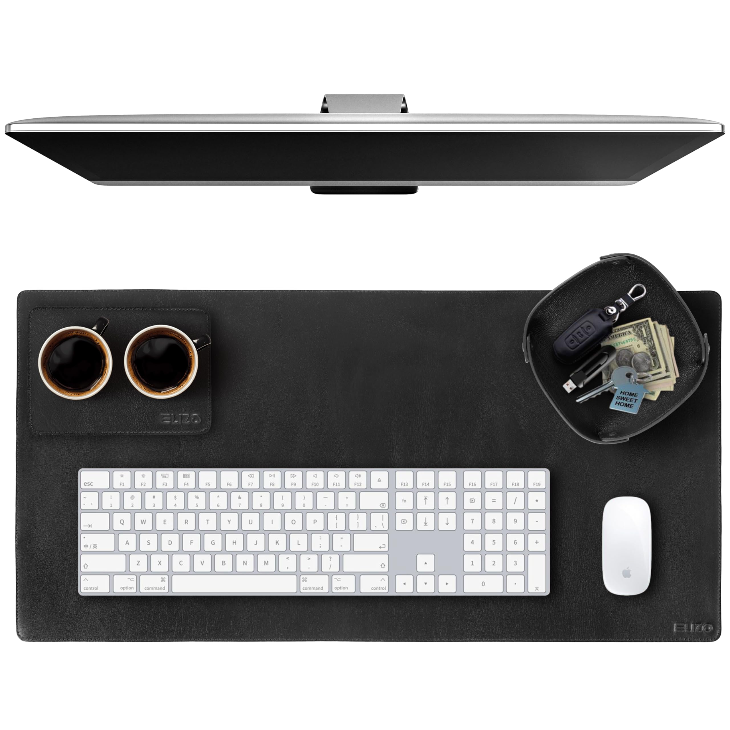 Photo 1 of ELIZO Leather Desk Pad Real Leather Desk Mat Thick (3mm) Double Layer (32x16) Cover Blotter Desk Protector Large Computer Mat for Keyboard Mouse Pad Table Laptop Mat Office Accessories - Carbon