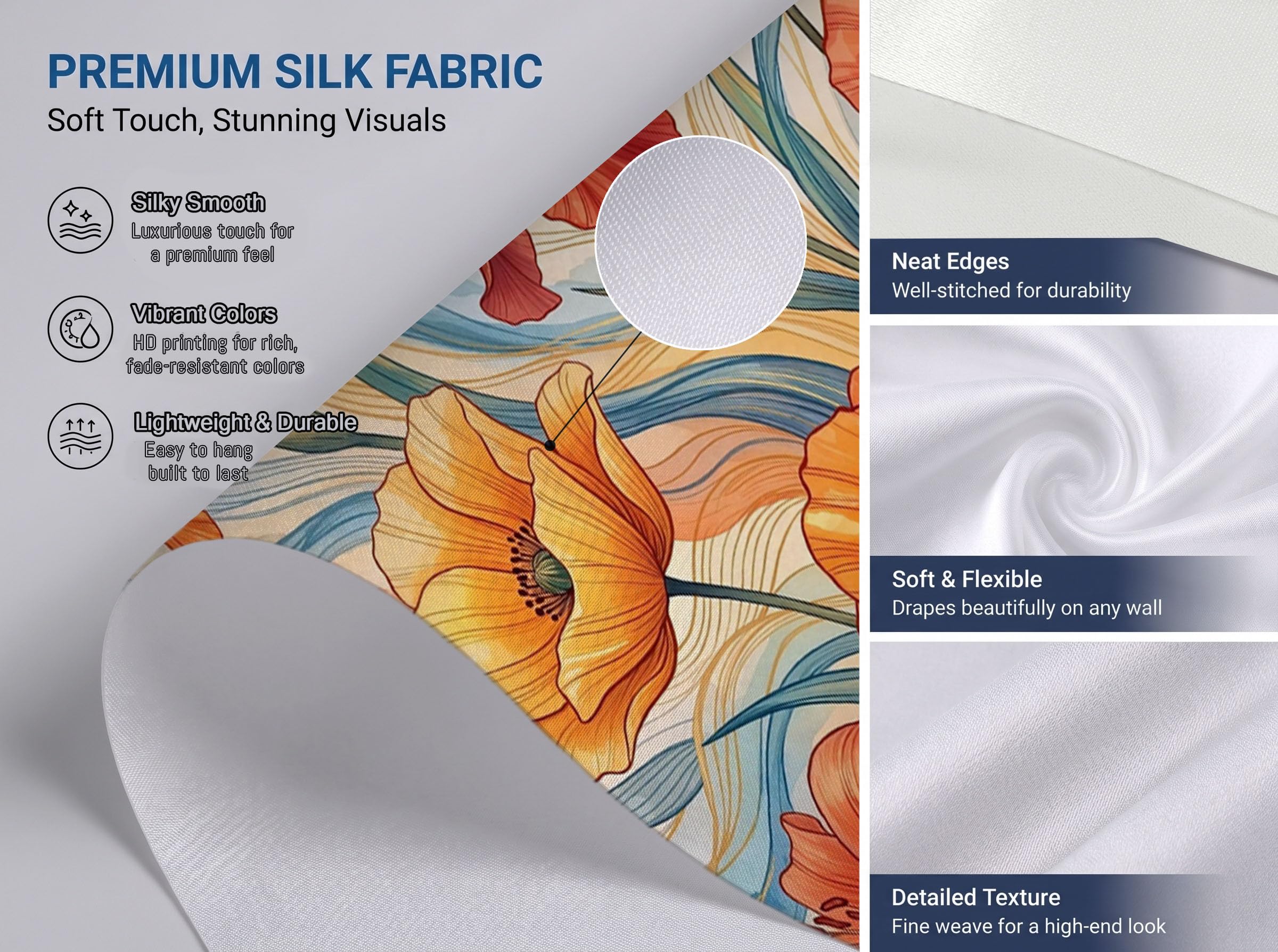 Carta da parati fotografica Fiori boemi Murale stile Linee astratte di fiori di papavero | 300x210cm (LxA) Poster grande per soggiorno camera da letto sfondo TV parete decorazione casa