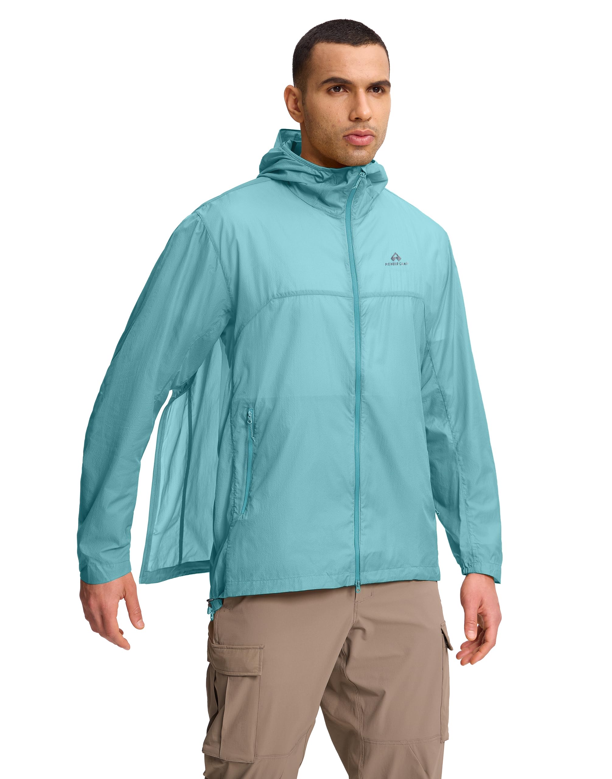 Pioneer Camp Leichte Windbreaker Herren UPF 50+ Full Zip Sommerjacke Wasserabweisend mit Achselreißverschlüssen verstaubar für Radfahren und Laufen