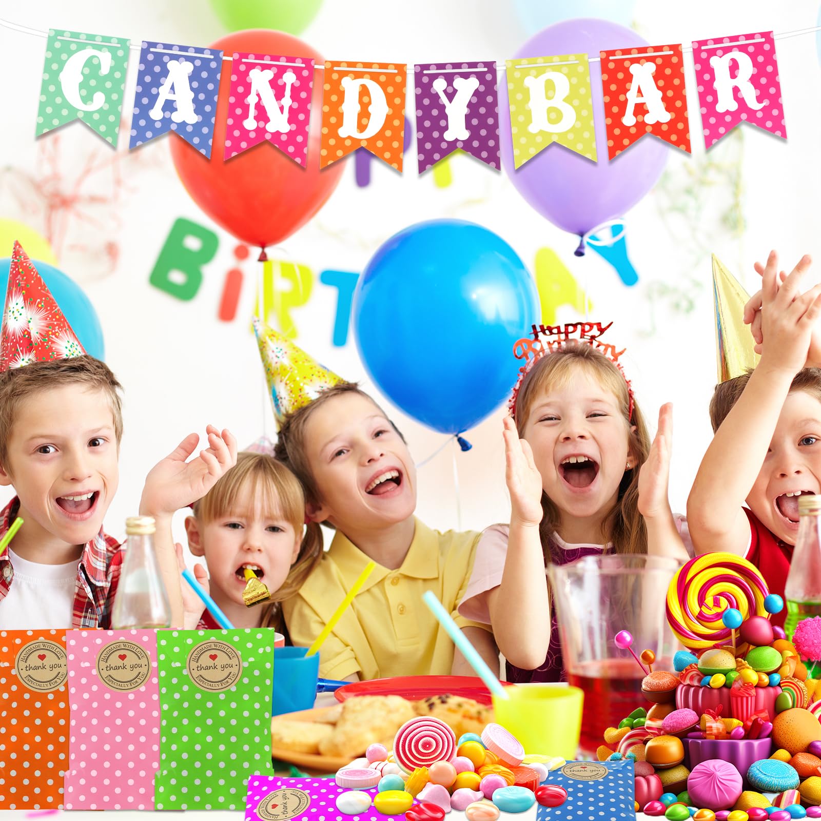116PCS Candy Bar Accesorios Set, Contiene 100 Bolsas de Candy Bar, 9 Pegatinas, 4 Pieza Pinzas de Candy, 2 Cucharas, 1Candy Bar Banner Para Caramelo, Bar, Boda, Fiesta, Cumpleaños