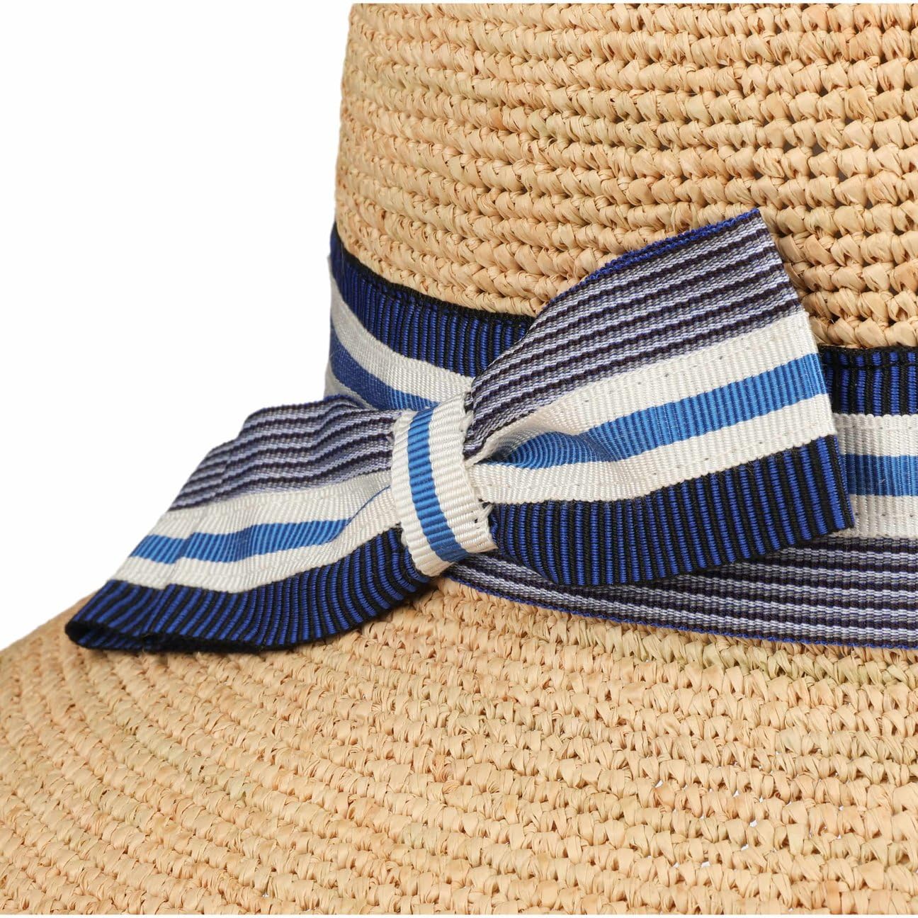 Mialina Crochet Raffiahut Glockenhut Schlapphut Sombrero de paja para mujer, sombrero de verano, sombrero de sol para mujer, hecho en Italia con forro, cinta de grogrén, primavera-verano