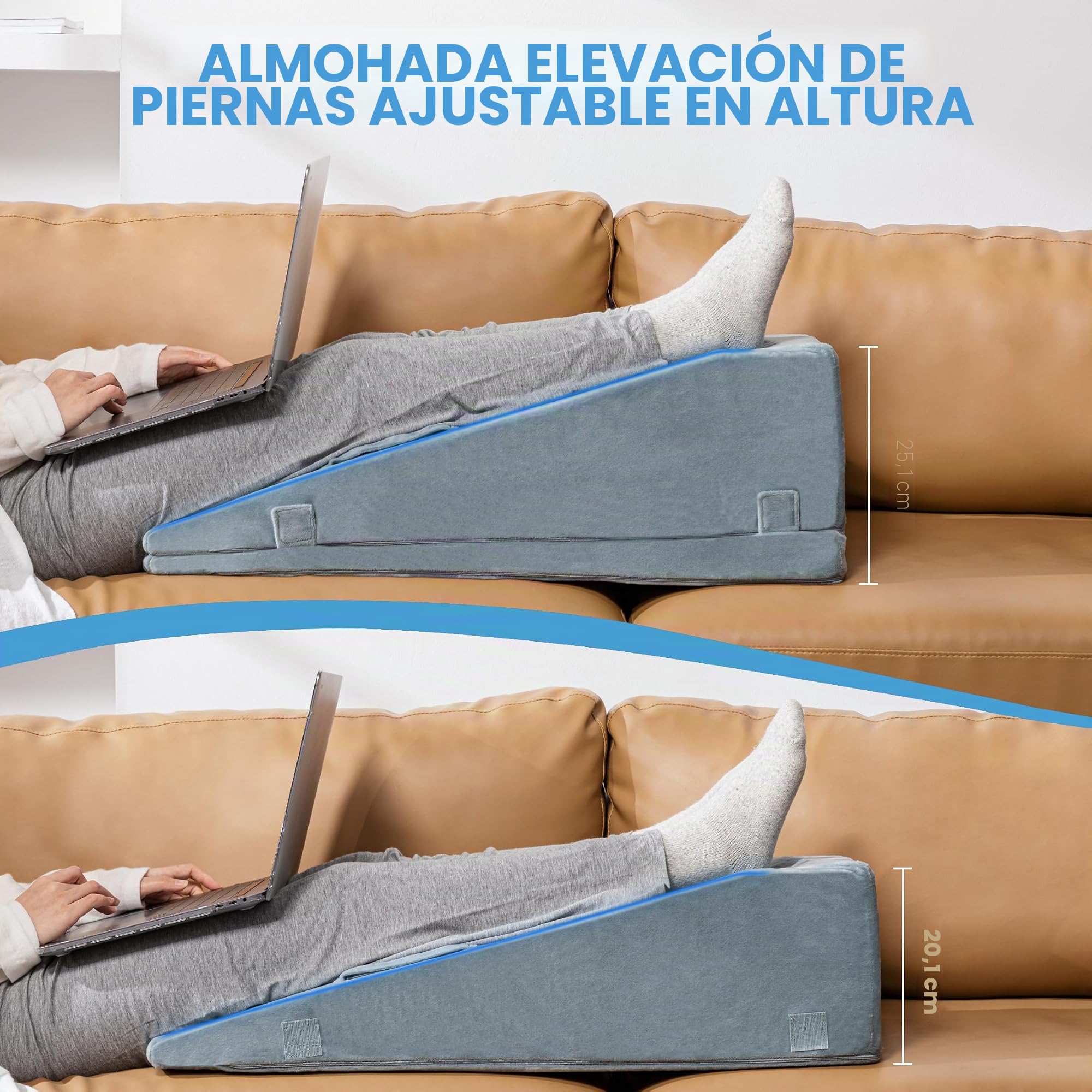 Almohada de Elevación de Piernas, Cojín de Cuña de Espuma Premium Ajustable, Alivia el Dolor Articular Postoperatorio, Curva Ergonómica para Mejorar la Circulación Sanguínea