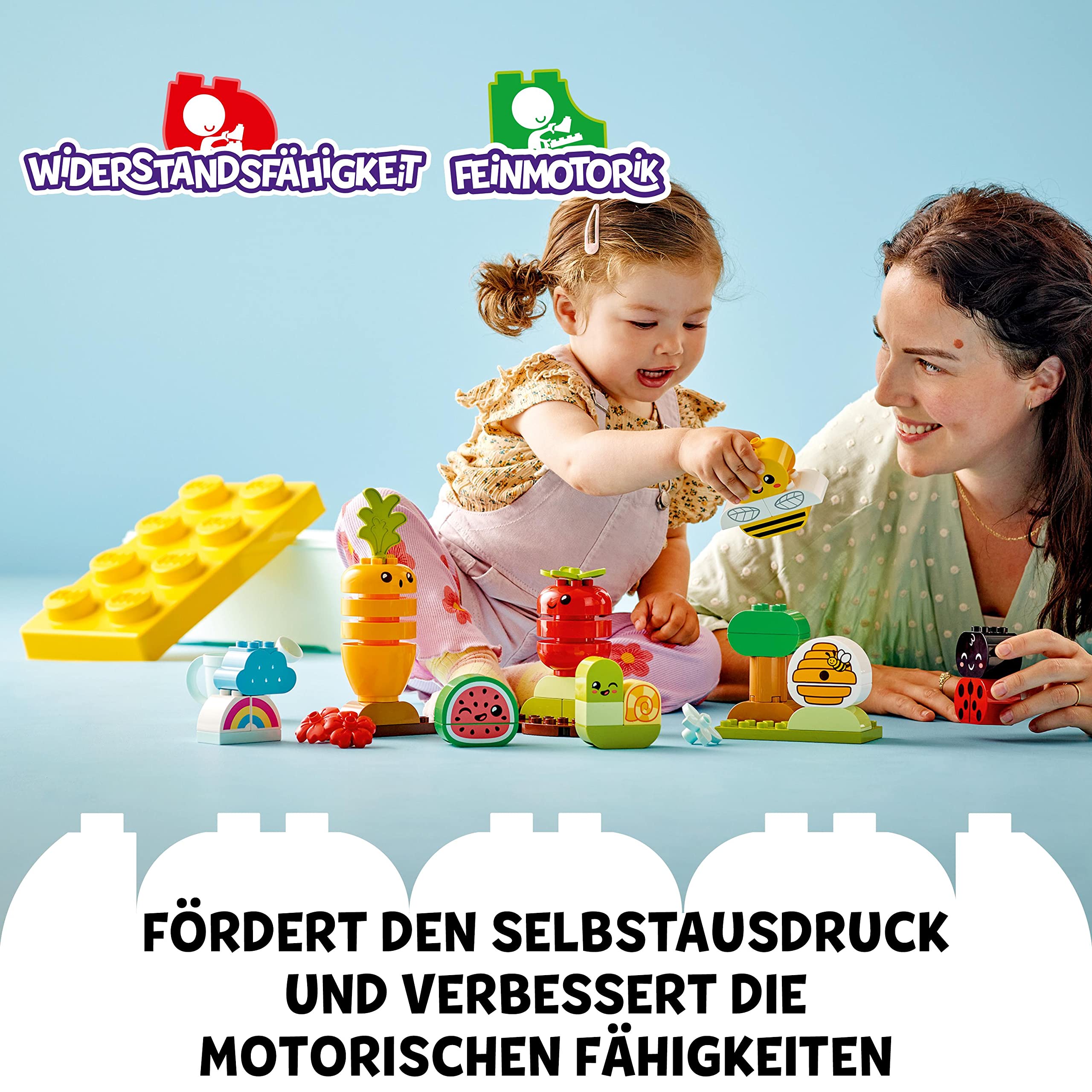 LEGO 10984 DUPLO My First Biogarten Bausteine-Box, Lernspielzeug für Kleinkinder ab 1,5 Jahren, mit Marienkäfer, Hummel, Obst & Gemüse, Stapelspielzeug für Babys